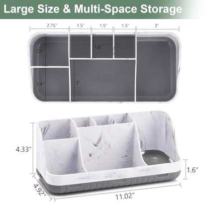 GFWARE Marble Bathroom Countertop Organizer - Detachable 7 Slots Kids Electric Toothbrush and Toothpaste Holde Drainage for Bathroom Accessories Organization Counter Vanity Storage, Grey | Detachable 7 Slots Kid Electric Toothbrush and Toothpaste Holder,