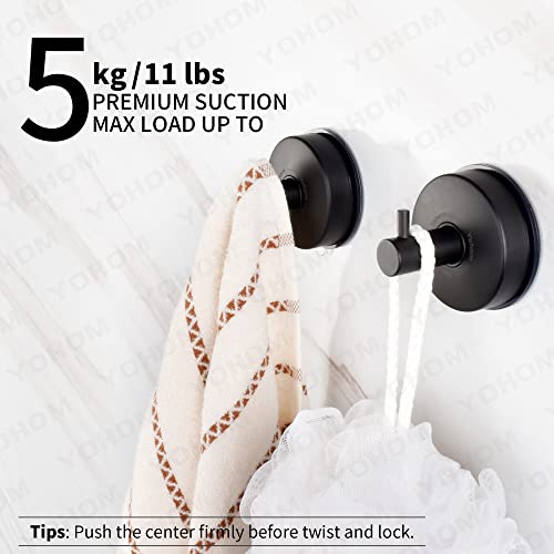YOHOM Suction Cup Hooks Shower Towel Holder Stainless Steel Vacuum Bathroom Shower Hook Suction Towel Rack Kitchen Organizer for Bathrobe Loofah Matte Black 2Pcs - color: 2 Matte Black