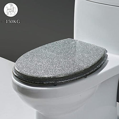 Black Quick Release Toilet Seat with 360 Degree Adjustable Hinge, Easy Clean, Oval Shape, Simple Top and Bottom Fixing - color: Silver