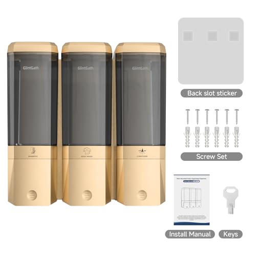Shampoo and Conditioner Dispenser,Shower Dispenser 3 Chamber No Drill Shampoo Dispenser for Shower Wall Mounted Shower Soap Dispenser for Bathroom Hotel,Large Capacity 3 * 500ML,Gold - color: Glod 3 Chamber
