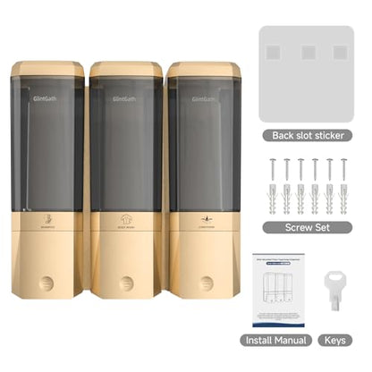Shampoo and Conditioner Dispenser,Shower Dispenser 3 Chamber No Drill Shampoo Dispenser for Shower Wall Mounted Shower Soap Dispenser for Bathroom Hotel,Large Capacity 3 * 500ML,Gold - color: Glod 3 Chamber