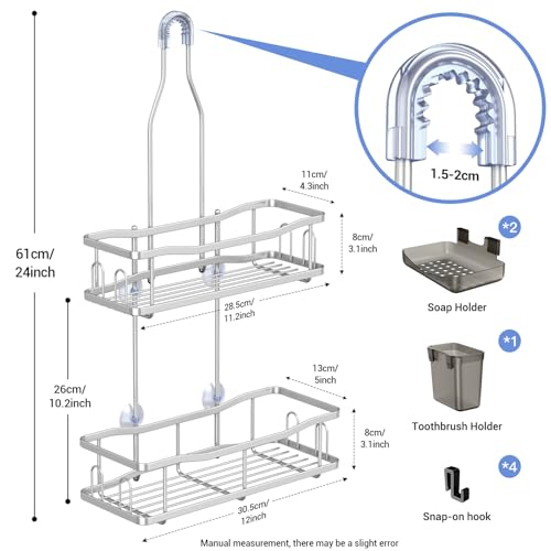 Hanging Shower Caddy Over Shower Head - No Drill Rustproof Shower Rack | Includes Soap Holder and Hooks for Shampoo, Conditioner, and Bathroom Essentials with Stable Storage in Any Shower Space - color: Chrome