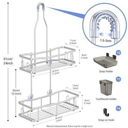 Hanging Shower Caddy Over Shower Head - No Drill Rustproof Shower Rack | Includes Soap Holder and Hooks for Shampoo, Conditioner, and Bathroom Essentials with Stable Storage in Any Shower Space - color: Chrome