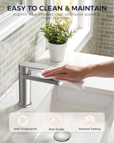 FORIOUS Bathroom Faucet 1 Hole, Single Handle Vanity Faucet Brushed Nickel | Bathroom Sink Faucet with Deck Plate, Fits 1 Hole and 4-Inch 3 Hole Install, for RV Vanity Lavatory Restroom Camper - color: Brushed Nickel