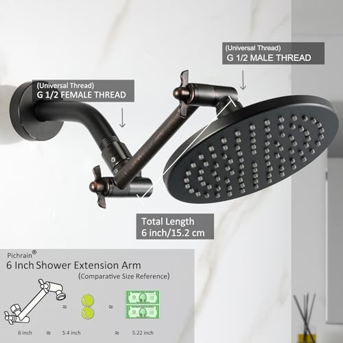 6 Inch Adjustable Shower Head Extension Arm, All-Metal Shower Arm Extender with Locking Set Screw for Rainfall, Fixed, Handheld Showerheads, G1/2 Universal Thread, Oil Rubbed Bronze - color: ORB, style: 6 Inch