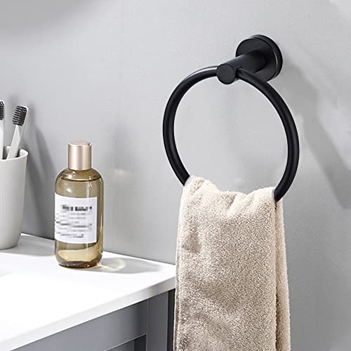 304 Stainless Steel Towel Ring Towel Holder Hanging Round Simple Black Towel Circular Holder (Black 2Pcs) - color: Black 2pcs