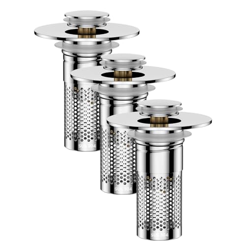 Bathroom Sink Drain Strainer for 1.1"-1.45" Basin Drain Holes(3 Pcs) | Pop Up Sink Drain Filter with Removable Stainless Steel Filter Basket Hair Catcher Plug - color: 3pcs