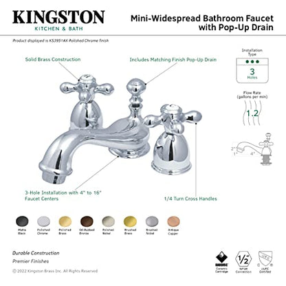 Kingston Brass KS3951AX Restoration Mini Widespread Lavatory Faucet with Metal Cross Handle, Polished Chrome - color: Polished Chrome