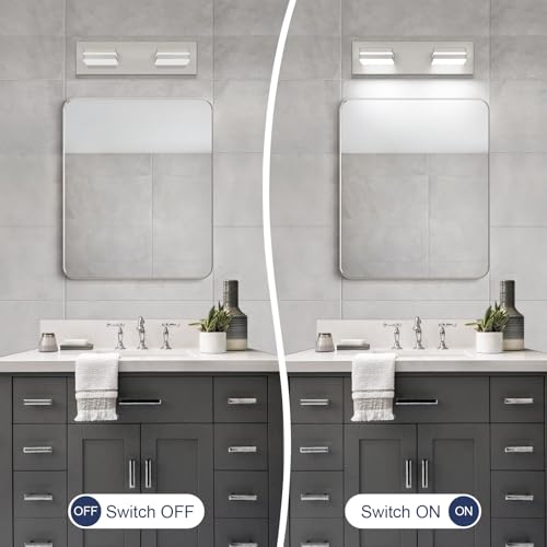 SineRise LED Modern Bathroom Vanity Light Fixtures, Modern Acrylic Bathroom Wall Lighting Fixtures Over Mirror, 2-Light, 15.5-Inch, Nickel, 100%-0% White - color: Nickel, 100%-0% White, size: 2-Light, 15.5-Inch
