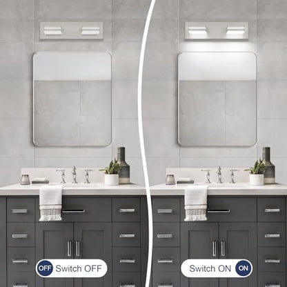 SineRise LED Modern Bathroom Vanity Light Fixtures, Modern Acrylic Bathroom Wall Lighting Fixtures Over Mirror, 2-Light, 15.5-Inch, Nickel, White - color: Nickel, White, size: 2-Light, 15.5-Inch