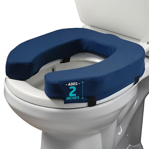 Lunderg Padded Toilet Seat Riser for Seniors - Adds 2 inches. Universal Fit | FIRM Raised Toilet Seat Cushion with High-Density Foam for Enhanced Comfort & Elevation. Post-Surgery Must have (Blue) - color: Blue, size: 2 inches