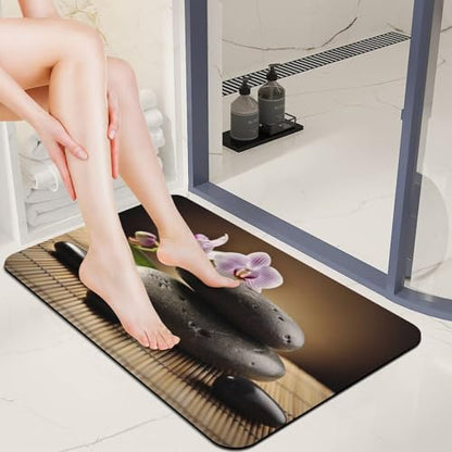Soft Diatomaceous Earth Zen Stone Bath Mat 20x32 Absorbent Quick Dry Stone Bath Mats 0.15" Ultra Thin Non-Slip Bathroom Rug with Rubber Backing Easy Clean Floor Mat for Shower Entryway - size: 1'8" x 2'8" (Rectangular)