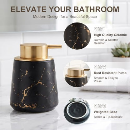 3 Piece Painted Ceramics Bathroom Accessories Set Durable Matte Black | Includes Lotion Dispenser, Toothbrush Holder, Soap Dish, Creative Design, Perfect For Home Gift - color: Matte Black（four Piece）