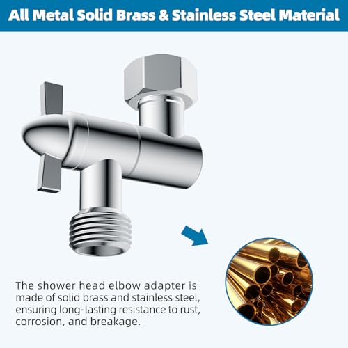 Hibbent All Metal Shower Head Elbow Adapter, 360 ° Adjustable Swivel Brass Showerhead Adapter for Fixed and Rain Showerhead, Stainless Steel Wall Mounted Shower Connector, Chrome - color: Chrome