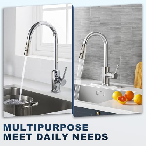 Kitchen Faucet Head Replacement, 13/16 Inch Male Thread Pull Down Sink Sprayer Nozzle, 2 Spray Modes High Pressure Faucet Tip，Pull Down Kitchen Faucet Spray Head, Brushed Nickel - color: 3-Function Spray Head - Brushed Nickel