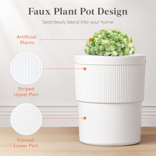 Lifewit 2.6 gal Dog Proof Trash Can with Pop-Up Lid | Small Hidden Garbage Can with Decorative Faux Plant, Plastic Waste Basket for Bedroom, Office, Living Room, Kitchen, Bathroom