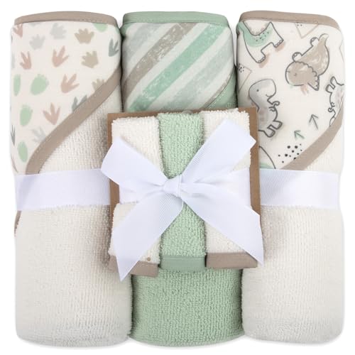 Hooded Baby Bath Towel and Washcloth 6 Piece Set for Newborns, Infants & Toddlers, Boys & Girls Baby Hooded Towels Set (Dinosaurs & Stripes) - color: Dinosaurs & Stripes