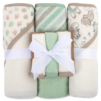 Hooded Baby Bath Towel and Washcloth 6 Piece Set for Newborns, Infants & Toddlers, Boys & Girls Baby Hooded Towels Set (Dinosaurs & Stripes) - color: Dinosaurs & Stripes