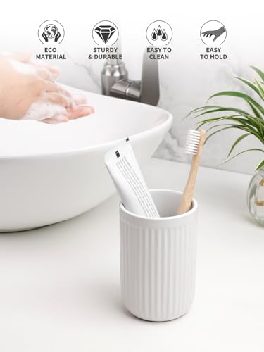 BosilunLife Ceramic Toothbrush Holder - 12oz Bathroom Toothbrush Holder Tooth Brush Holders Tumbler Cups Reusable Toothbrush Mouthwash Cup Small Toothbrush and Toothpaste Holder, Striped White - color: White-vsc, size: striped-cylinder