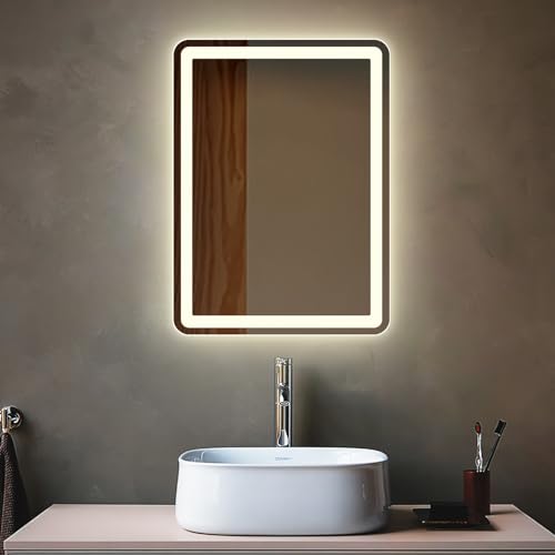 Rectangle LED Bathroom Mirror Luxury Vanity 20" X 28" Modern Decorative Premium Warm Light Mirror Shatter-Proof - size: 20"L x 28"W