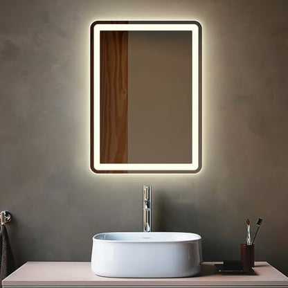 Rectangle LED Bathroom Mirror Luxury Vanity 20" X 28" Modern Decorative Premium Warm Light Mirror Shatter-Proof - size: 20"L x 28"W