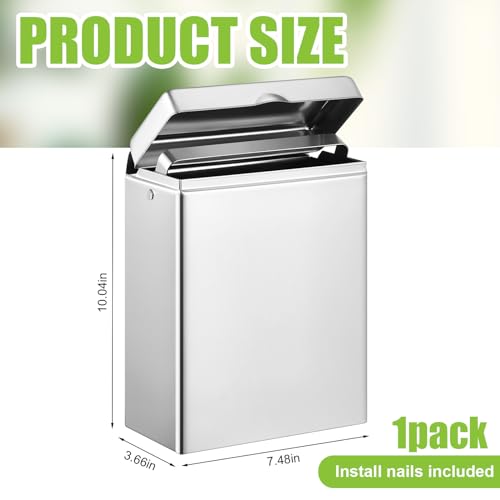 Tioncy 1 Pcs Sanitary Disposal Tampon Napkin Bathroom Receptacle Wall Mounted with Sanitary Receptacle Liner Frame Holder Stainless Steel Mini Bin Restroom Commercial Small Space (Natural Color)