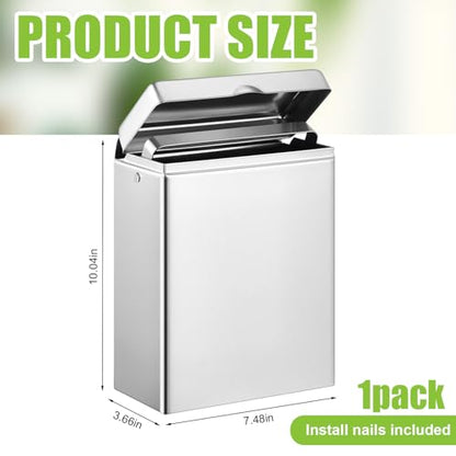 Tioncy 1 Pcs Sanitary Disposal Tampon Napkin Bathroom Receptacle Wall Mounted with Sanitary Receptacle Liner Frame Holder Stainless Steel Mini Bin Restroom Commercial Small Space (Natural Color)