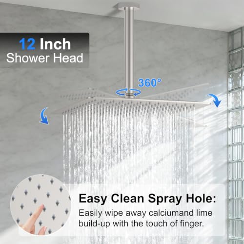 Brushed Nickel Rainfall Shower System – Complete Spa Faucet Set with Handheld Sprayer & Mixer Valve – Tub Spout Bathroom Fixture Trim Kit - color: Brushed Nickel, size: 6''+12''+Bathtub Faucet