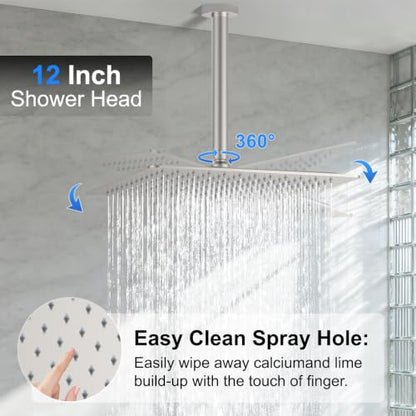 Brushed Nickel Rainfall Shower System – Complete Spa Faucet Set with Handheld Sprayer & Mixer Valve – Tub Spout Bathroom Fixture Trim Kit - color: Brushed Nickel, size: 6''+12''+Bathtub Faucet