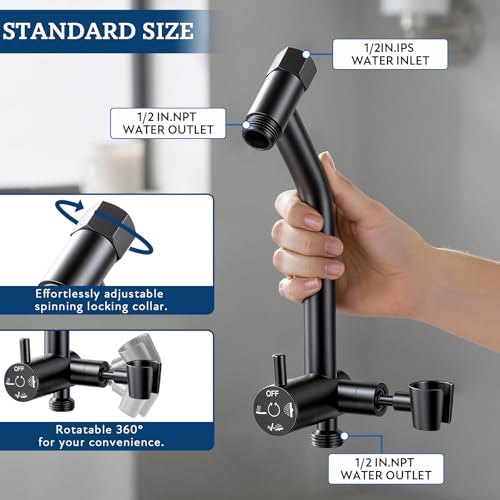 G-Promise All Metal Shower Diverter with Low Handheld Holder (Matte Black) | 6 Inch Downward-Extend Bracket for All Heights, 4 Spray Modes with Pause Mode, Anti-Leak, Easy Install, Universal Replacement - color: Matte Black, size: Lower 6 Inch
