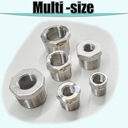 1/2" NPT Male to 1/4" NPT Female Hex Bushing Reducer, 304 Stainless Steel NPT Reducing Adapter Pipe Fitting, Heavy Duty Pipe Hex Bushing for Reducing Pipe (1/2” MNPT x 1/4” FNPT)