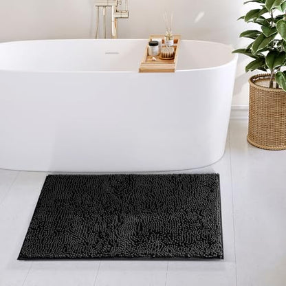 Hearth & Harbor Bathroom Rugs, Chenille Bath Mat - Machine Washable Bath Mats for Bathroom Non-Slip Backing Rubber, Quick Dry Bathroom Mat - color: Black, style: 20 x 32