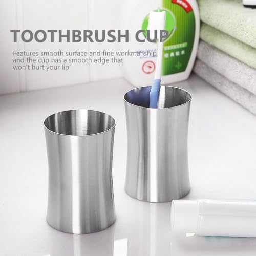 Healifty Portable Stainless Steel Mouthwash Cup with Waist Design Smooth Polished Surface Lightweight Travel Toothbrush Holder and Water Rinse Cup for Bathroom and Camping Use