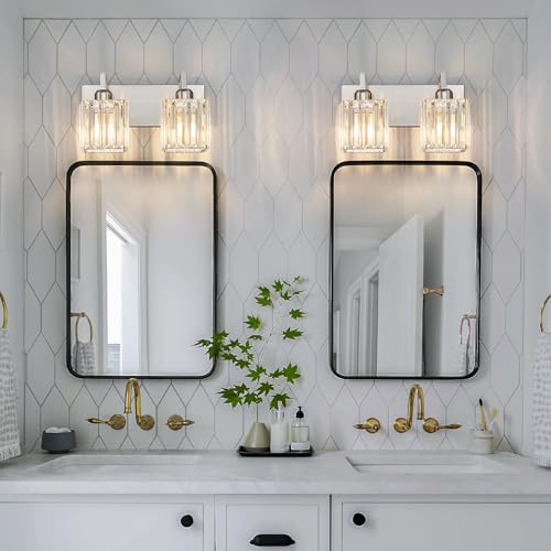 Modern Bathroom Vanity Light 2-Lights Brushed Nickel Vanity Light Crystal Wall Light Bathroom Light Fixtures - color: Nickel Crooked, size: 2-light