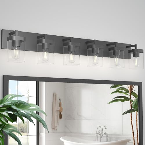 Bathroom Vanity Light, Square Design 6 Lights Morden Bathroom Lighting Fixtures Over Mirror, Black Vanity Light for Living Room/Bedroom - color: Black, size: 6 Light