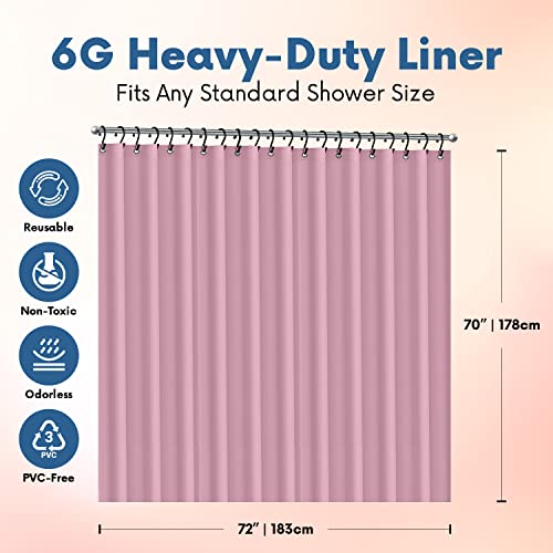 No Smell Shower Curtain Liner 72x72 Pink - PEVA Plastic Shower Curtain for Bathroom, PVC-Free Waterproof Pink Shower Liner with Metal Grommets and Magnet-Weighted Bottom Hem - Washable Liner - color: Pink