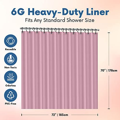 No Smell Shower Curtain Liner 72x72 Pink - PEVA Plastic Shower Curtain for Bathroom, PVC-Free Waterproof Pink Shower Liner with Metal Grommets and Magnet-Weighted Bottom Hem - Washable Liner - color: Pink