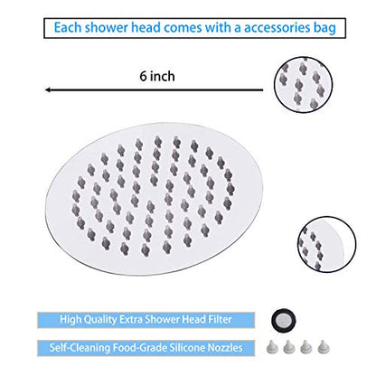 Round 6 Inch Stainless Steel Shower Head High Pressure Rainall Shower Head Chrome Ultra Thin Design-Best Pressure Boosting with Silicone Nozzle Easy to Install - color: Chrome, size: Round
