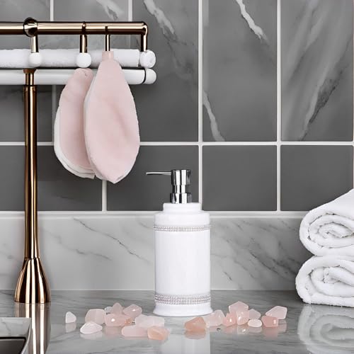 17 OZ Hand Liquid&Lotion Soap Dispenser Pump Bottle Ceramic White for Kitchen Bathroom Countertop Laundry Room Holds Dish Soap Shampoo Laundry Liquid Shower Gel (Inlaid Rhinestone) (White1) - color: White1