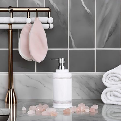 17 OZ Hand Liquid&Lotion Soap Dispenser Pump Bottle Ceramic White for Kitchen Bathroom Countertop Laundry Room Holds Dish Soap Shampoo Laundry Liquid Shower Gel (Inlaid Rhinestone) (White1) - color: White1
