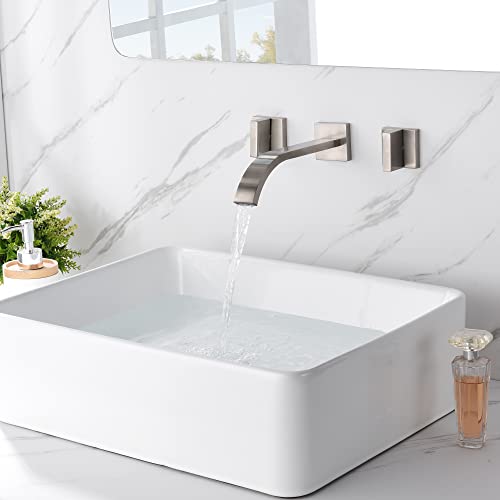 sumerain Brushed Nickel Bathroom Faucet Wall Mount Lavatory Faucet with Rough in Valve - color: Brushed Nickel