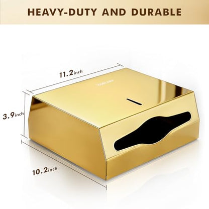 Gorlary Paper Towel Dispenser Wall Mount Commercial, Gold, Large Capacity | Polished Mirror Finish, Stainless Steel Paper Towel Dispenser with Lock, Fits C-Fold Multifold Trifold Paper Towels - color: Medium-gold