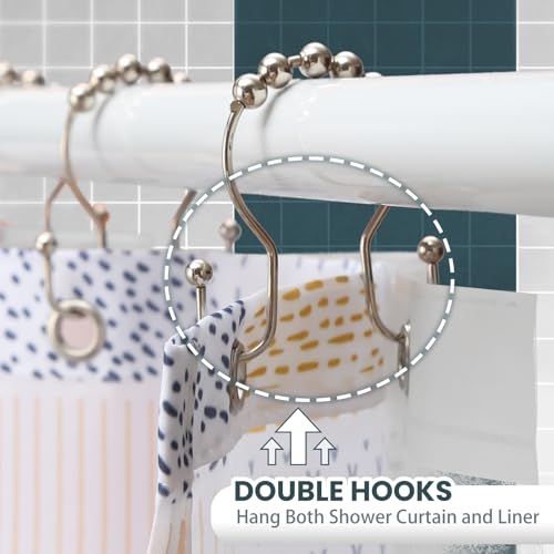 Shower Curtain Hooks, OEH Shower Curtain Rings, Metal Shower Curtain Rings Rust Proof, Smooth Gliding Metal Shower Curtain Hooks Rust Proof, Double Double Shower Rings for Curtain, 12 Pcs, Nickel - color: Nickel, size: Classic Double Hooks