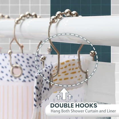 Shower Curtain Hooks, OEH Shower Curtain Rings, Metal Shower Curtain Rings Rust Proof, Smooth Gliding Metal Shower Curtain Hooks Rust Proof, Double Double Shower Rings for Curtain, 12 Pcs, Nickel - color: Nickel, size: Classic Double Hooks