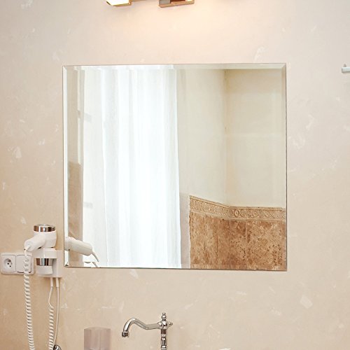 36 Inch Square Frameless Bathroom Vanity Mirror with Beveled Edge - Shatterproof Wall Mounted Decorative Glass with Safety Backing for Living Room Bedroom Hallway Entryway - Fab Glass and Mirror - size: 36"L x 36"W, style: Square