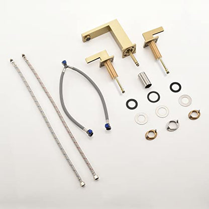 sumerain Brushed Gold 8 Inch Widespread Bathroom Faucet 2 Handle Lavatory Faucet Solid Brass, with Quick Connect Hose - color: Brushed Gold