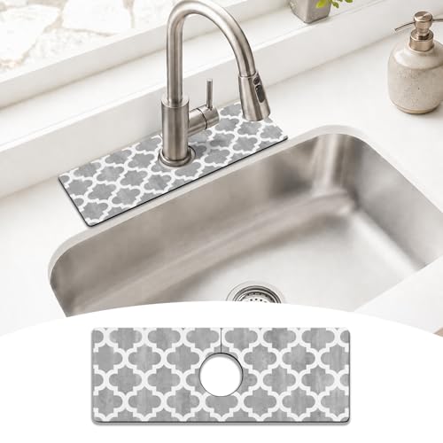 Modern Moroccan Grey Stripe Kitchen Sink Splash Guard Faucet Mat,Faucet Non-Slip Absorbent Mat,Farmhouse Sink Splash Guard Behind Faucet for Kitchen Bathroom, 15"x5.5" - color: Drying Faucet Mat 6