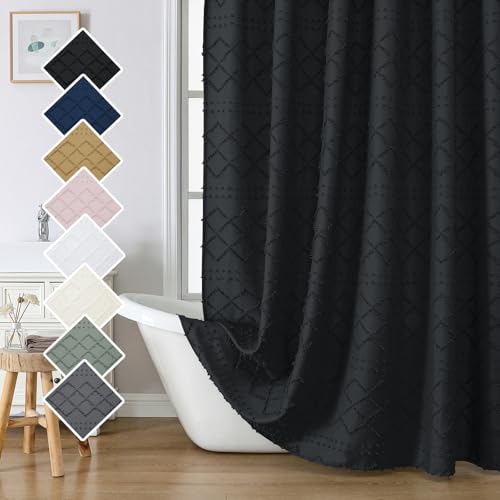 Black Stall Boho Shower Curtain, Modern Tufted Plaid Striped Narrow Half Size Fabric Shower Curtain, Farmhouse Clip Jacquard Textured Shower Curtains for Bathroom, 36" Wx72 L - color: Black, size: 36"W x 72"L (Pack of 1)