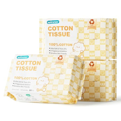 Winner Thicker Baby Dry Wipes, 100% Cotton, 240 Count (Pack of 3) | 33% Thicker, Ultra Soft, Hypoallergenic, Unscented, Wet or Dry Use, Diaper Changes, Mealtime Cleanup - size: 80 Count (Pack of 3)