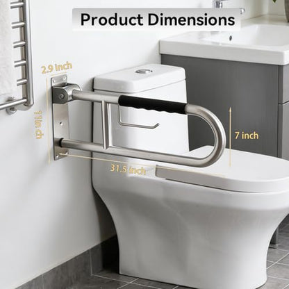 31.5 Inch Toilet Grab Bar, Chrome Flip-Up Bathroom Grab Bar with Paper Holder, Non-Slip Soft Silicone Grips Handicap Grab Bars, 304 Stainless Steel Handicap Grab Bars for Elderly, Disabled, Pregnant - color: Polished Chrome